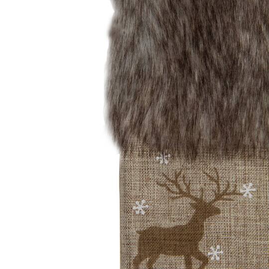 20" Brown Reindeer Christmas Stocking with Faux Fur Cuff